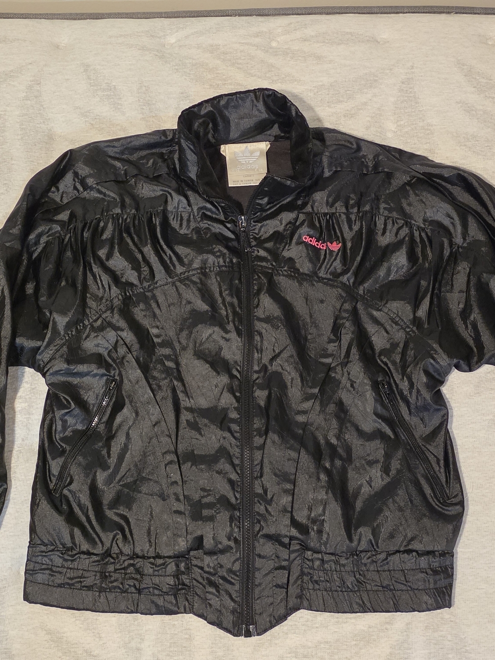 Vintage 80s Adidas Black Bomber Windbreaker Pink Trefoil Jacket